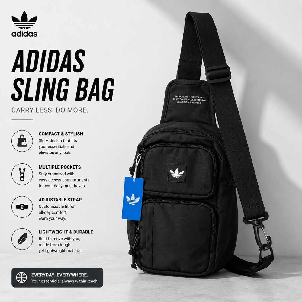 ADIDAS/UTILITY BLACK CROSSBODY-SLING BAG/4 STORAGES/NWT/MSAACBB091326